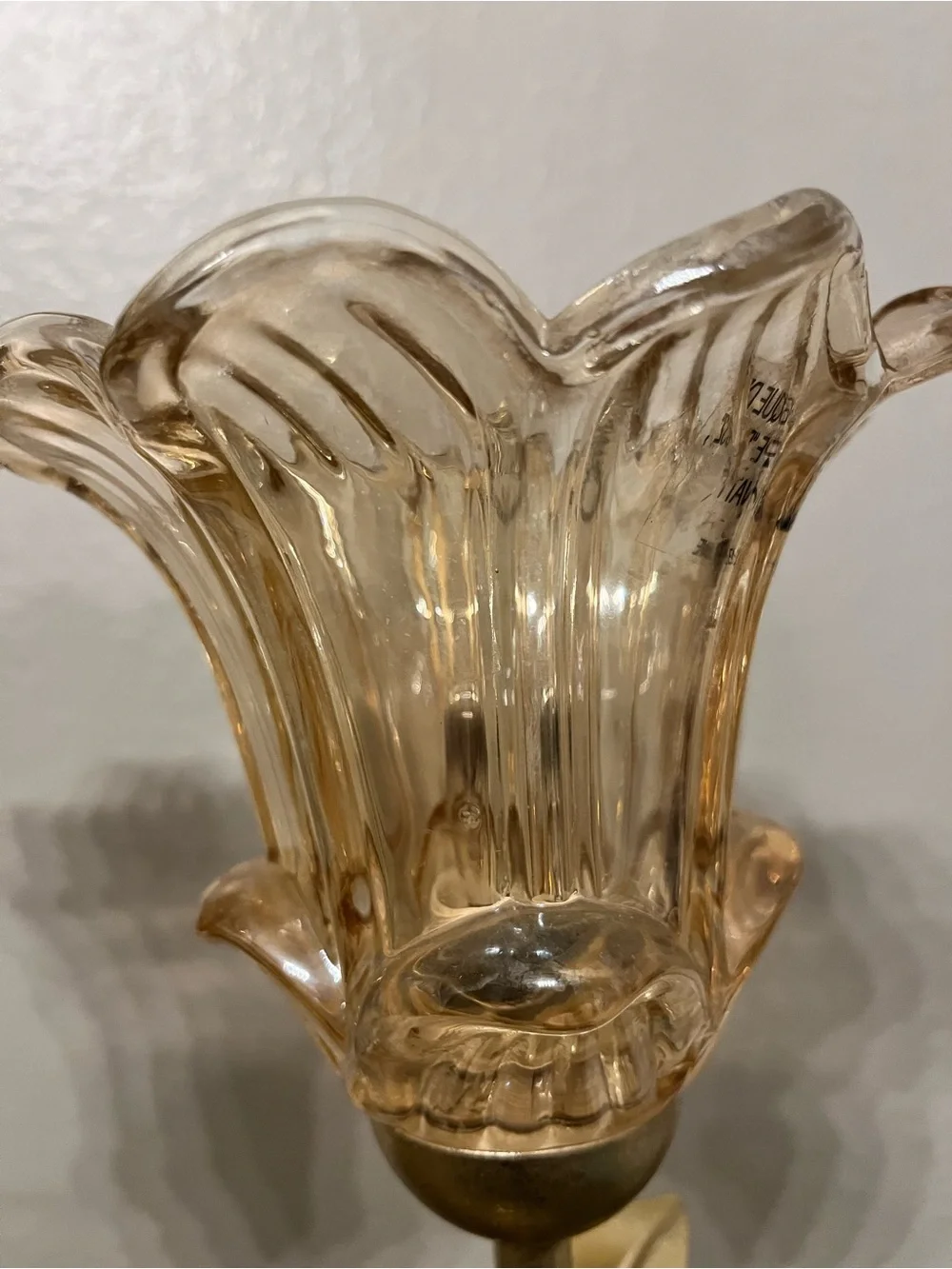 Gold Floral Glass Tulip Table Lamps - Pair